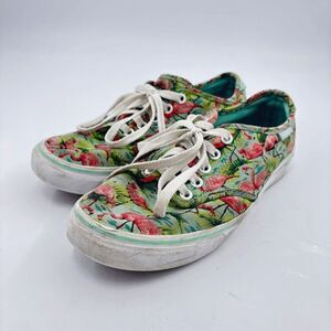 Vans Off the Wall Pink Flamingo & Palm Trees Skate Shoes Men Sz 8 Floral Aloha